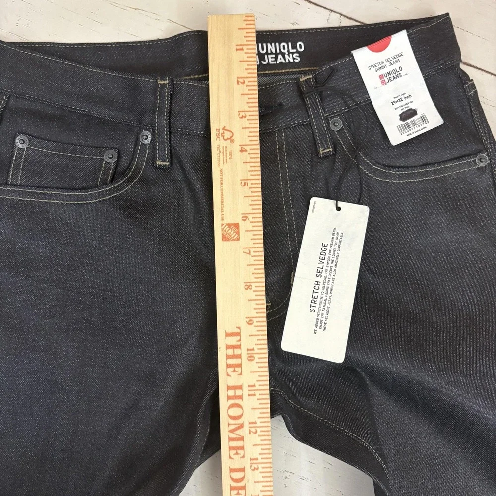 Uniqlo Selvedge Skinny Jeans Mens 29x32 Dark Blue Stretch Denim NEW NWT